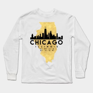 Chicago Illinois Skyline Map Art Long Sleeve T-Shirt